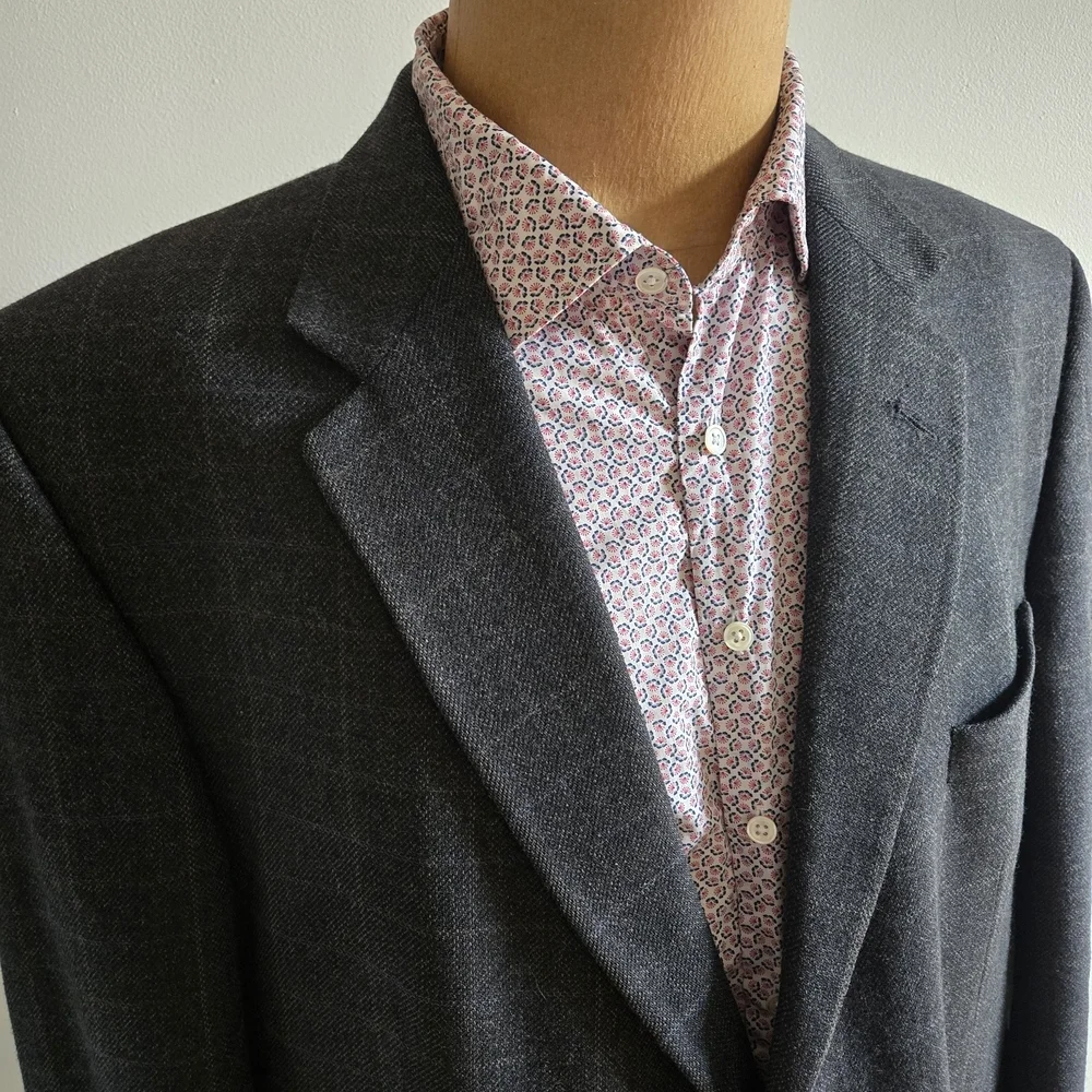 Oscar de la Renta Charcoal Windowpane Lambswool Blazer - Picture 2 of 14